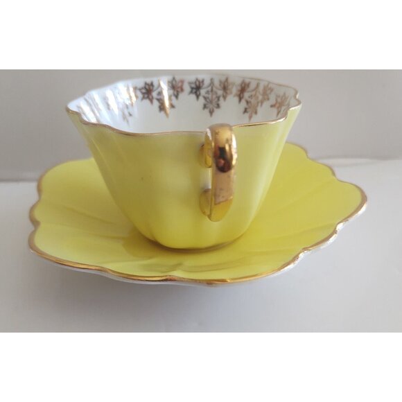 Royal Stuart Spencer Stevenson Cup & Saucer Harlequin Petal Shape Yellow / 1950s - Picture 11 of 11
